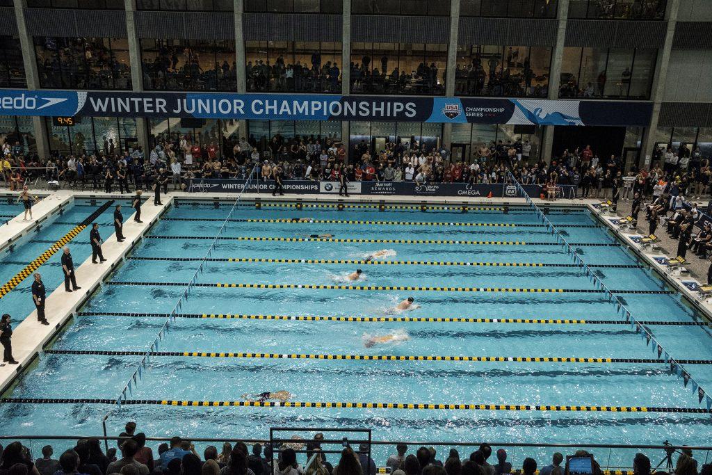 Swimmers compete during the USA Swimming West Junior Nationals on Saturday Dec. 9, 2017. (Nick Rohlman/The Daily Iowan)