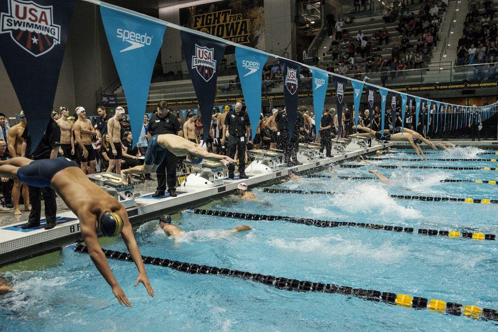 Swimmers compete during the USA Swimming West Junior Nationals on Saturday Dec. 9, 2017. (Nick Rohlman/The Daily Iowan)