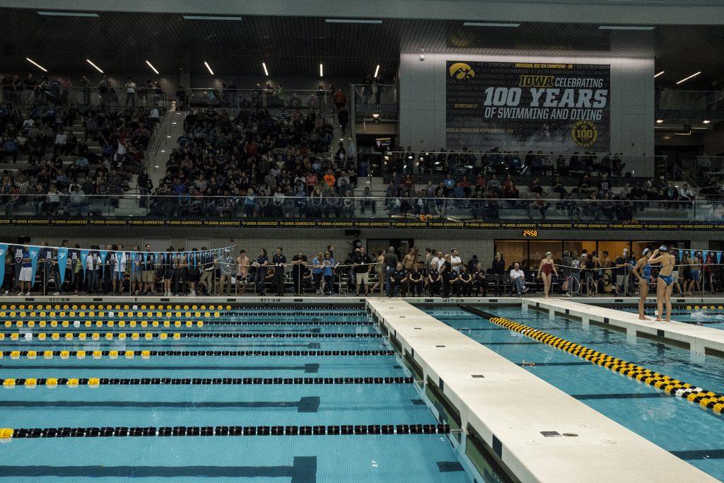 Swimmers compete during the USA Swimming West Junior Nationals on Saturday Dec. 9, 2017. (Nick Rohlman/The Daily Iowan)