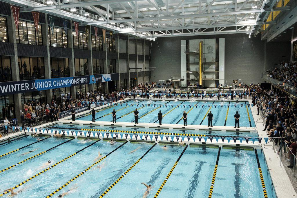 Swimmers compete during the USA Swimming West Junior Nationals on Saturday Dec. 9, 2017. (Nick Rohlman/The Daily Iowan)