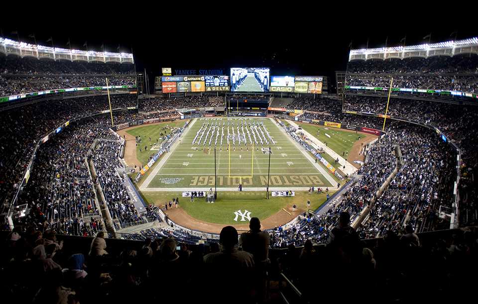 The Penn State Blue Band performs at halftime of the New Era Pinstripe Bowl to a sold out crowd of 49,012 at Yankee Stadium in New York on Saturday, Dec. 27, 2014. Penn State defeated Boston College, 31-30, in overtime. (Abby Drey/Centre Daily Times/TNS)