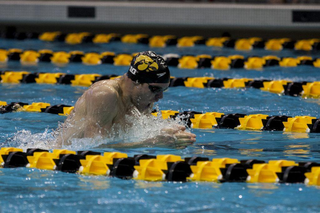 Iowa swimmer Kenneth Mende swims at the Campus Recreation and Wellness Center on Saturday, Dec 5, 2015. (The Daily Iowan/Peter Kim)