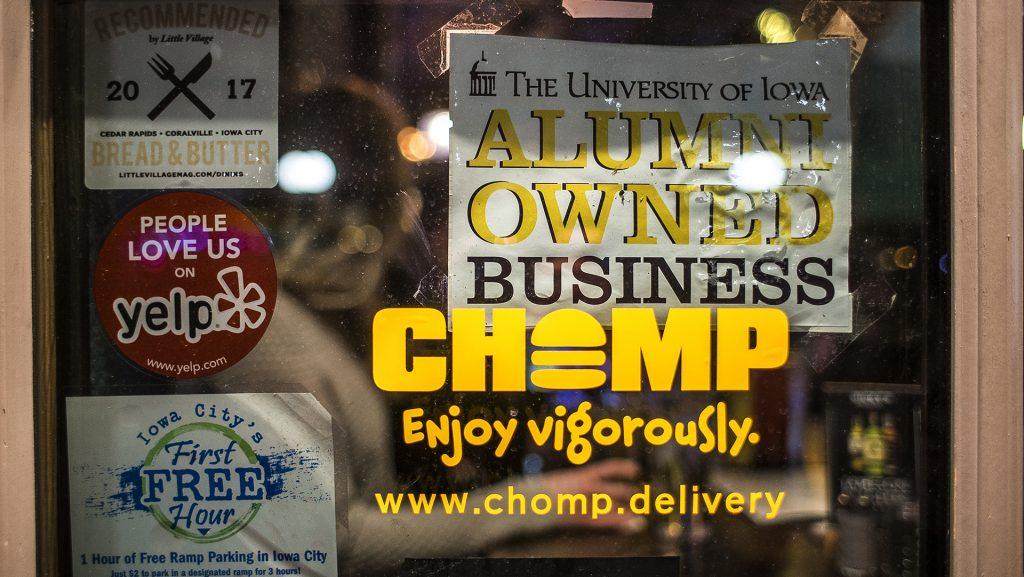 A CHOMP sticker is prominently displayed on the window of Mickeys Pub on Monday, Jan. 29, 2018. 