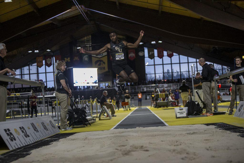 Florida State's Armane Wallace competes in the triple jump during the Larry Wieczorek Invitational on Saturday, Jan. 20, 2017. (Nick Rohlman/The Daily Iowan)