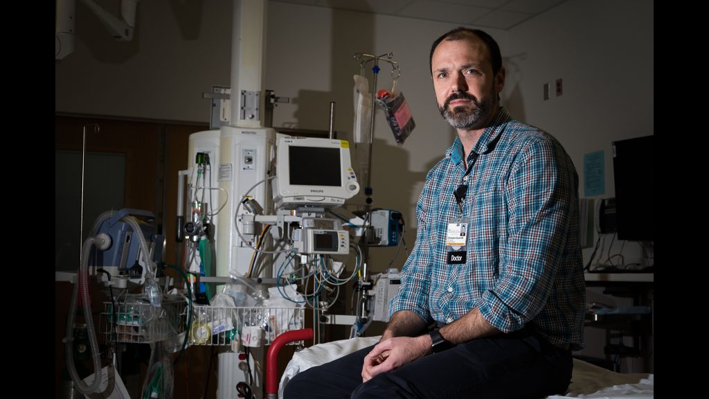 Iowas Christopher Buresh, a clinical professor of emergency medicine, poses for a portrait in the emergency department of the University of Iowa Hospital on Tuesday, Feb. 6, 2018. (Matthew Finley/The Daily Iowan)