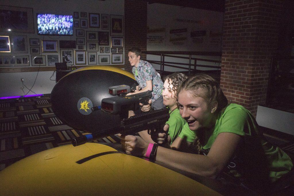 Participants play laser tag during Dance Marathon in the Iowa Memorial Union on Friday, Feb. 2, 2018. (James Year/The Daily Iowan)