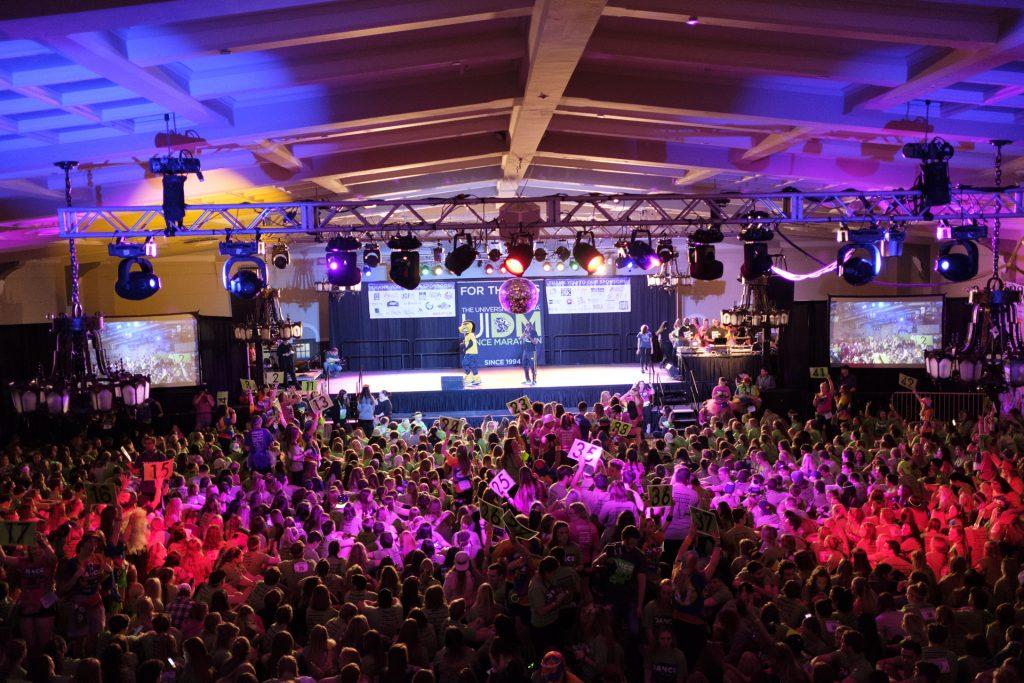 Dancers prepare to stand up dance during Dance Marathon 24 at the Iowa Memorial Union on Friday, Jan. 28, 2018. Dance Marathon raises money for pediatric cancer research. (Nick Rohlman/The Daily Iowan)