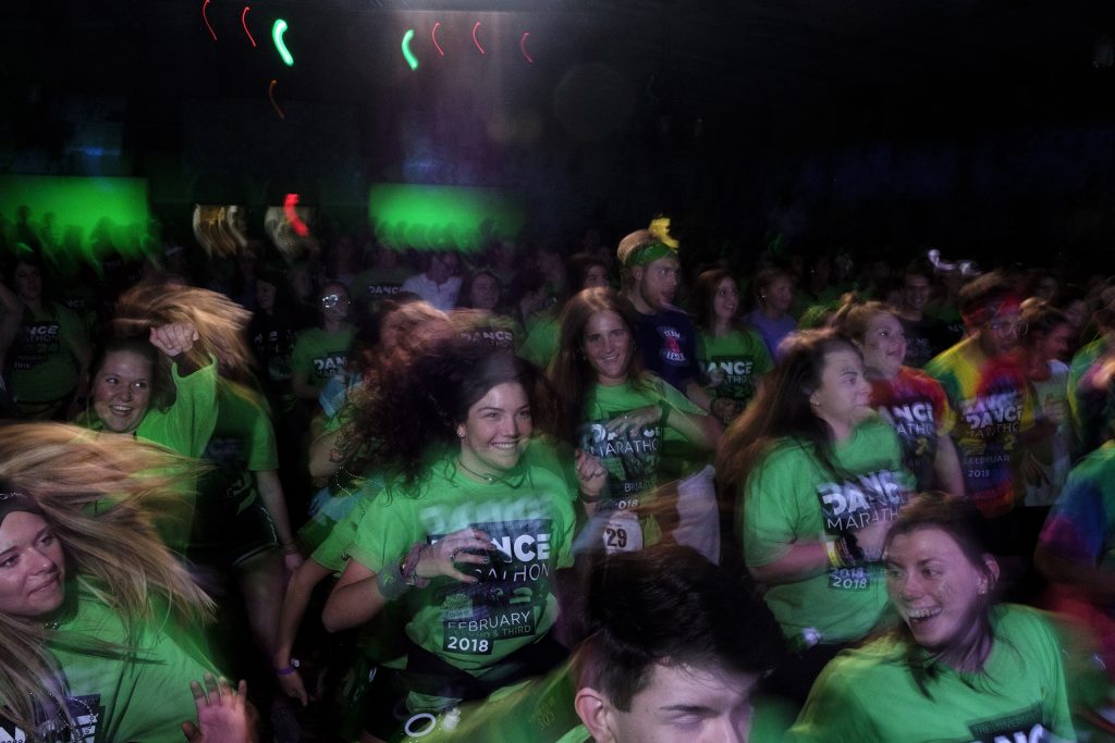 Dancers participate in Jazzercise during Dance Marathon at the Iowa Memorial Union on Saturday, Feb. 3, 2018. (Nick Rohlman/The Daily Iowan)