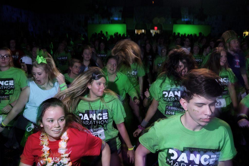 Dancers participate in Jazzercise during Dance Marathon at the Iowa Memorial Union on Saturday, Feb. 3, 2018. (Nick Rohlman/The Daily Iowan)