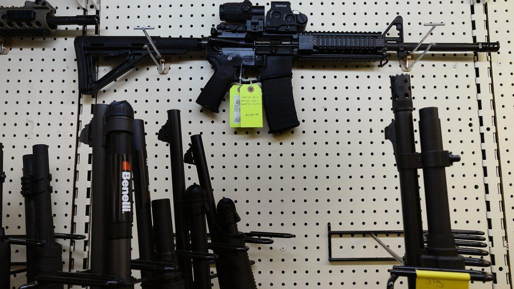 On display at Perry's Gun Shop in Wendell, North Carolina, an AR-15 assault rifle manufactured by Core15 Rifle Systems. The weapon costs $2,384 and features an EoTech optical sighting system and a 30-round magazine capacity. (Chuck Liddy/Raleigh News & Observer/MCT)
