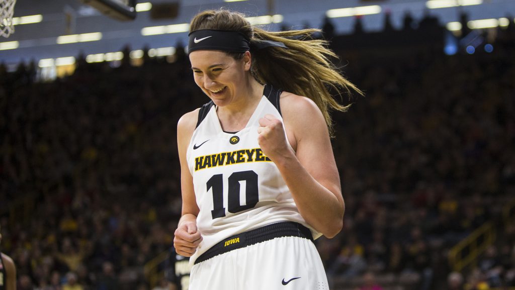 Iowa+center+Megan+Gustafson+celebrates+after+drawing+a+foul+while+making+a+basket+during+an+Iowa%2FPurdue+womens+basketball+game+in+Carver-Hawkeye+Arena+on+Saturday%2C+Jan.+13%2C+2018.+The+Boilermakers+defeated+the+Hawkeyes%2C+76-70.+%28Joseph+Cress%2FThe+Daily+Iowan%29