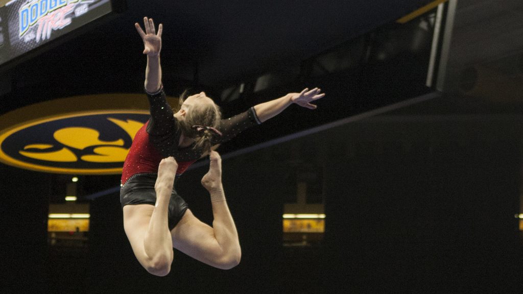 Nebraskas+Danielle+Breen+performs+on+beam+during+the+Iowa%2FNebraska+meet+at+Carver-Hawkeye+Arena+on+Saturday%2C+Feb.+10%2C+2018.+The+Cornhuskers+defeated+the+Hawkeyes+with+195.675+to+194.900.++%28Ashley+Morris%2FThe+Daily+Iowan%29