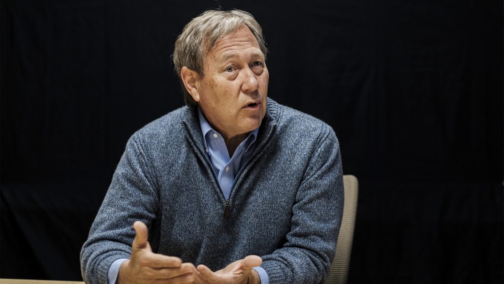 UI President Bruce Harreld answers questions during an interview at the Adler Journalism Building on Dec. 7, 2017. The interview covered topics including tuition, alcohol in the greek community, and financial aid. (Nick Rohlman/The Daily Iowan)