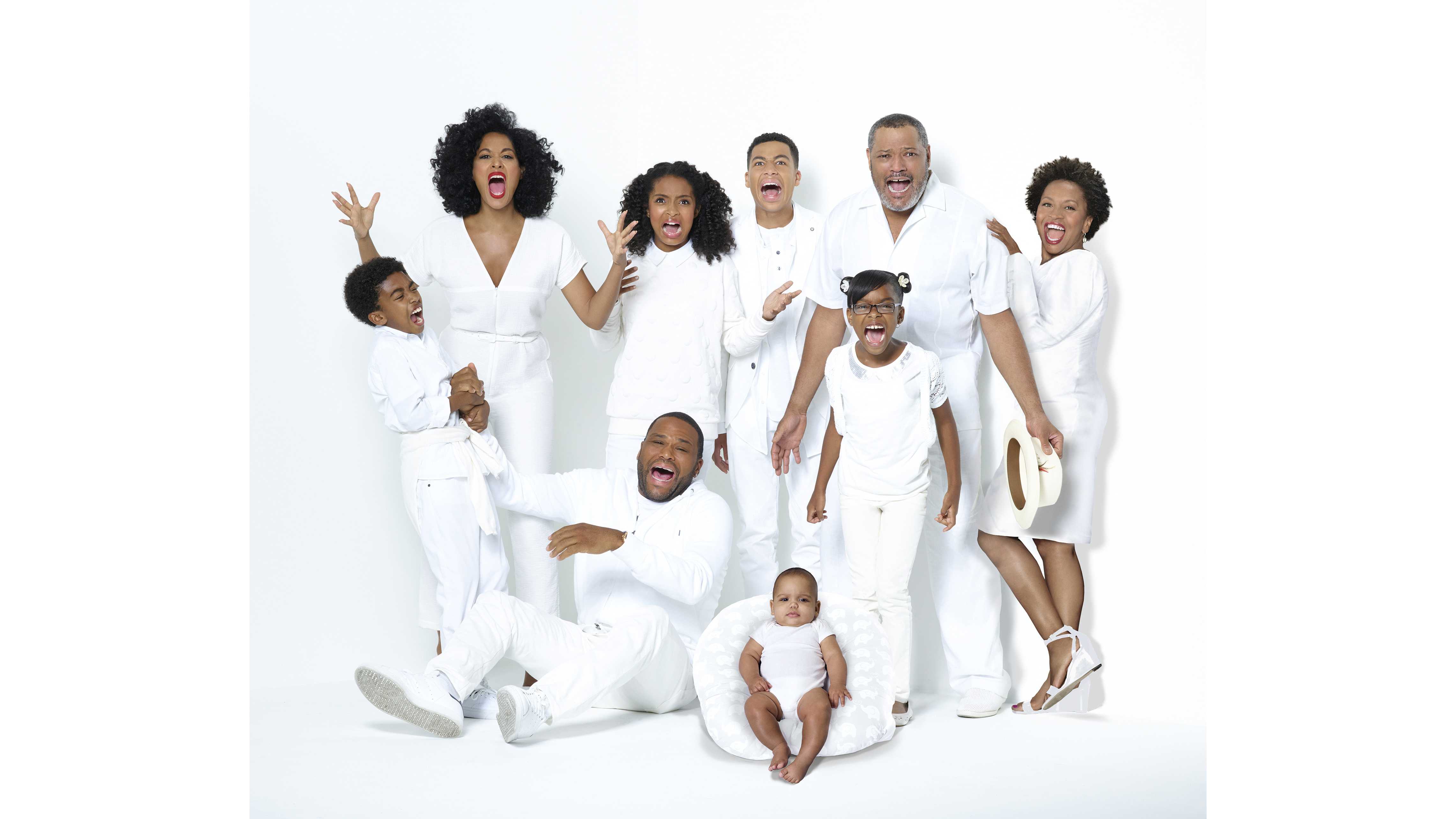 Miles Brown as Jack Johnson, Tracee Ellis Ross as Rainbow Johnson, Yara Shahidi as Zoey Johnson, Anthony Anderson as Andre "Dre" Johnson, Marcus Scribner as Andre Johnson, Jr., Austin and Berlin Gross as Devonte Johnson, Marsai Martin as Diane Johnson, Laurence Fishburne as Pops Johnson and Jenifer Lewis as Ruby Johnson star in ABC's "black-ish." (ABC/Bob D'Amico)