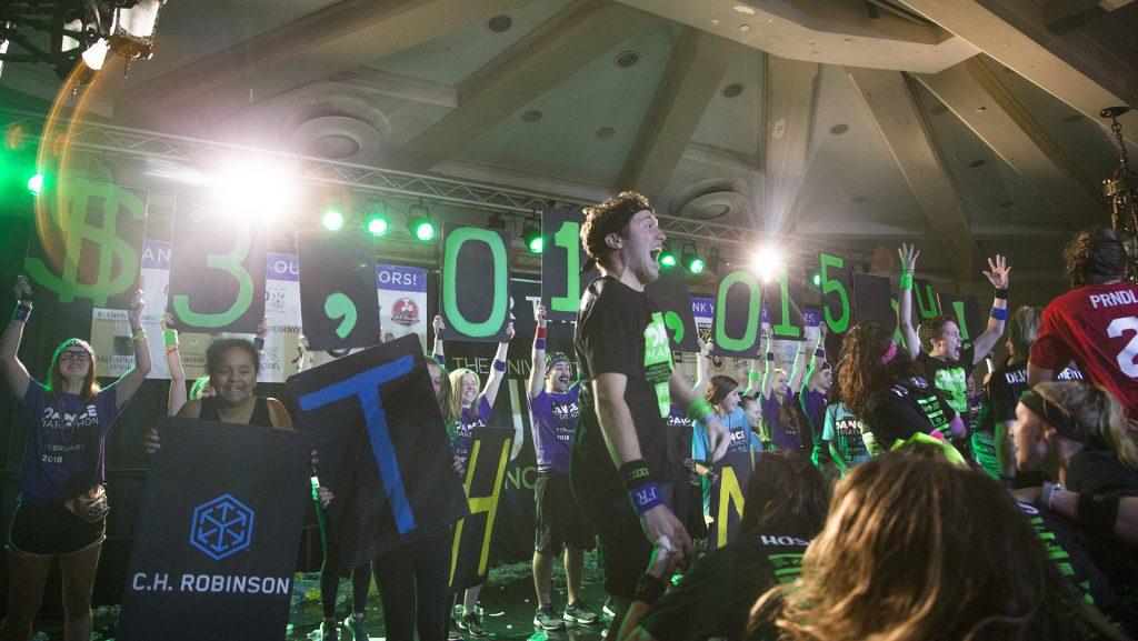 The Big Reveal shows a UI-record breaking amount for Dance Marathon 24 in the IMU on Saturday, Feb. 3, 2018. (Lily Smith/The Daily Iowan)