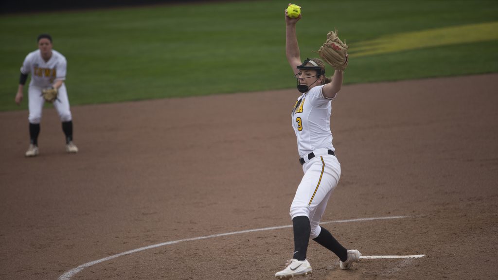 Iowa pitcher Allison Doocy throws a pitch during the first game of a double header against Nebraska at Bob Pearl on Wednesday, April 12, 2017. (File Photo/The Daily Iowan)
