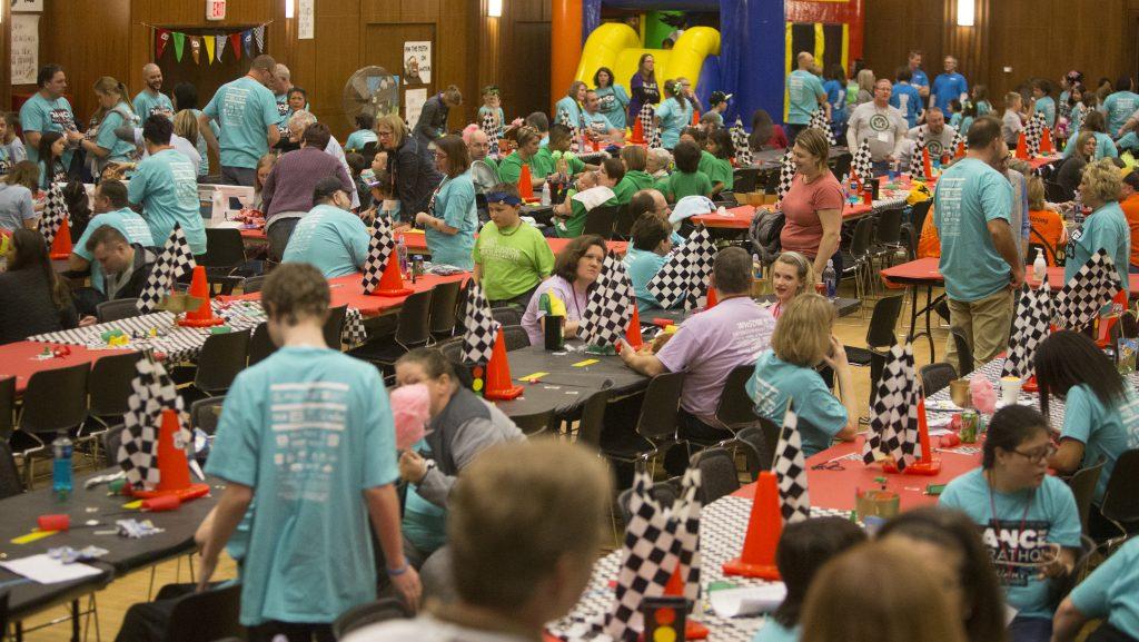 Children play at the Cars theme room in the second floor ballroom during dance Marathon 24 on Friday Feb. 2, 2018. Dance Marathon raises money for pediatric cancer research. (Katie Goodale/The Daily Iowan)