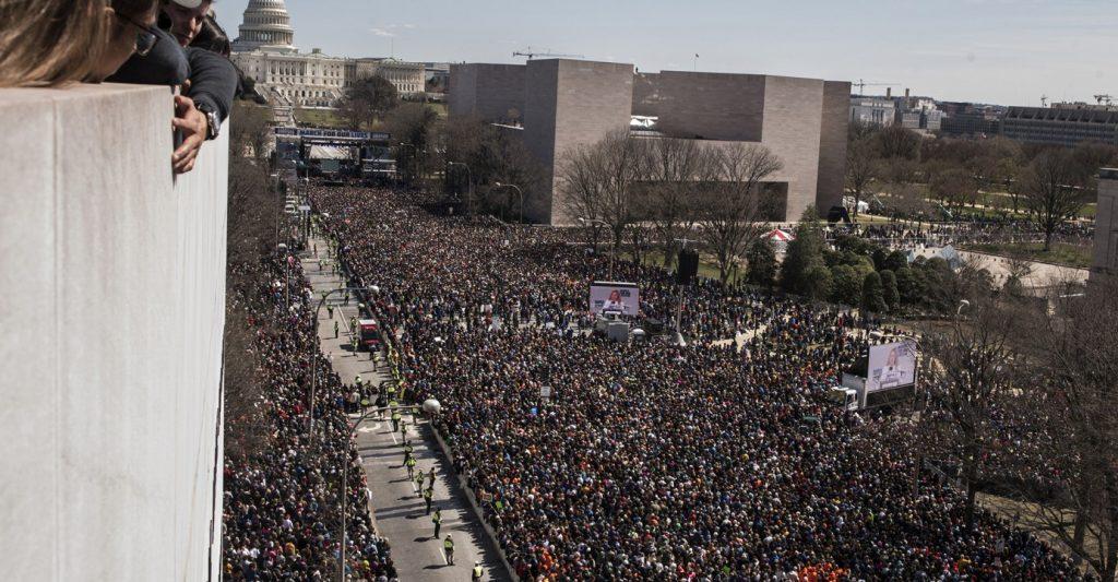 Tens of thousands converge on Washington for the March for Our Lives protest on Pennsylvania Ave. on Saturday, March 24, 2018. The march was held in protest of gun ownership in America as well as the string of mass shootings in schools as of late. (Ben Allan Smith/The Daily Iowan)