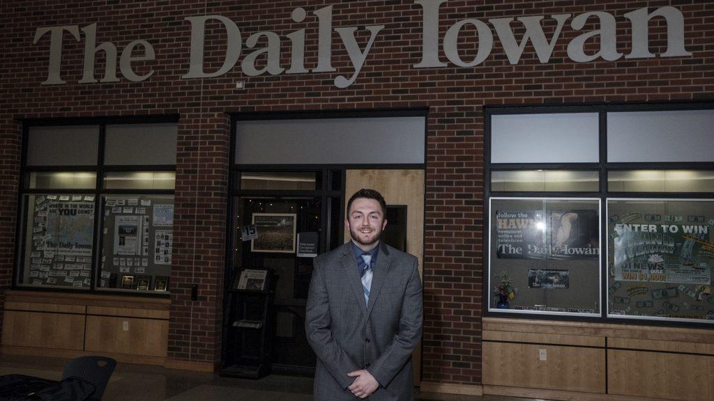 2018-2019 Daily Iowan Editor in Chief Gage Miskimen poses for a photo in the Adler Journalism Building on Monday, Feb. 5, 2018. (Nick Rohlman/The Daily Iowan)
