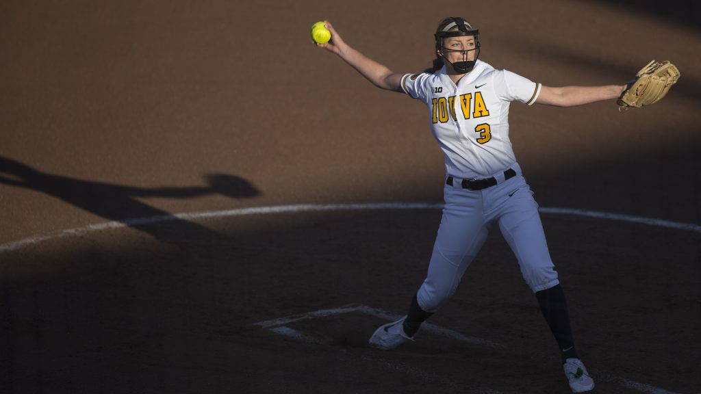Iowa pitcher Allison Doocy winds up during a softball game against Valparaiso at Bob Pearl Field in Iowa City on Friday, March 17, 2017. The Hawkeyes defeated the Crusaders, 3-0. (The Daily Iowan/Joseph Cress)