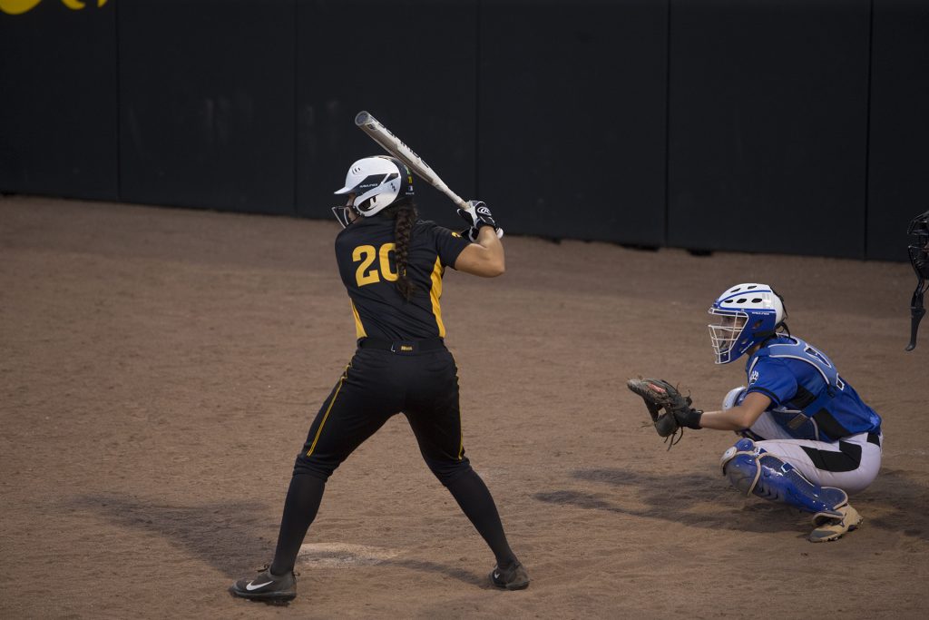 Iowas Daniella Ibarra steps up to bat on Friday, Sept. 15, 2017. Iowa won the game 6-1 against Des Moines Area Community College. (Ashley Morris/The Daily Iowan)