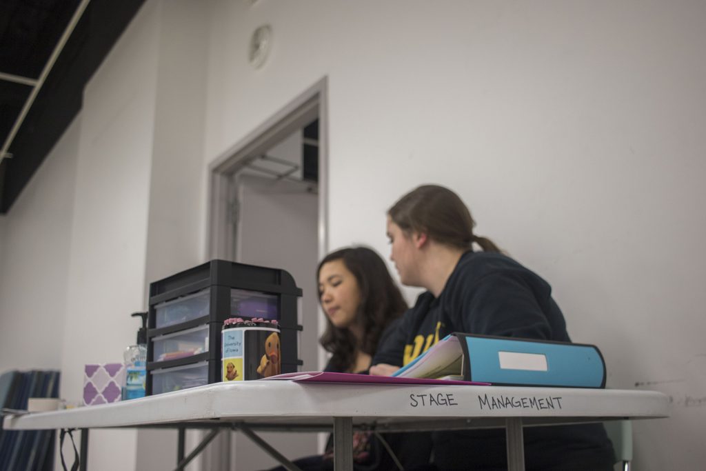 The stage management table is seen during an A Midsummer Night's Dream rehearsal in the Old Museum of Art on Tuesday, February 27, 2018.