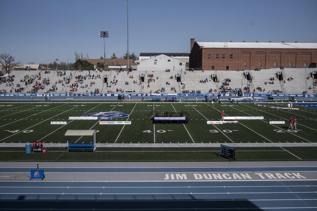 Relays+staff+work+on+the+track+during+a+break+in+the+2018+Drake+Relays+at+Drake+Stadium+in+Des+Moines%2C+Iowa+on+Friday%2C+April+27%2C+2018.+%28Ben+Allan+Smith%2FThe+Daily+Iowan%29