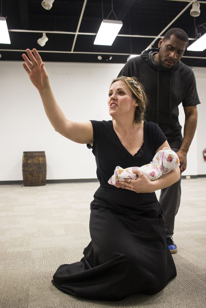 From top right: Randryk Lewis and Catie Councell perform during an A Midsummer Night's Dream rehearsal in the Old Museum of Art on Tuesday, February 27, 2018.