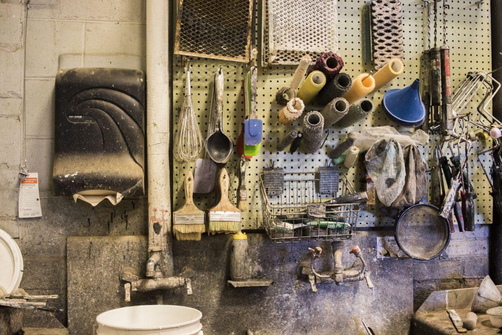 Paint tools are seen in the Theatre Building on Thursday, March 29, 2018. (Lily Smith/The Daily Iowan)