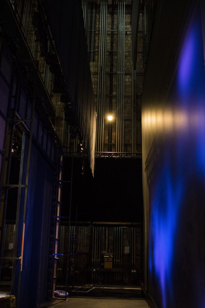 The backstage of E.C. Mabie Theatre is seen during an A Midsummer Night's Dream dress rehearsal in the E.C. Mabie theatre in the Theatre Building on Monday, April 16, 2018. (Lily Smith/The Daily Iowan)