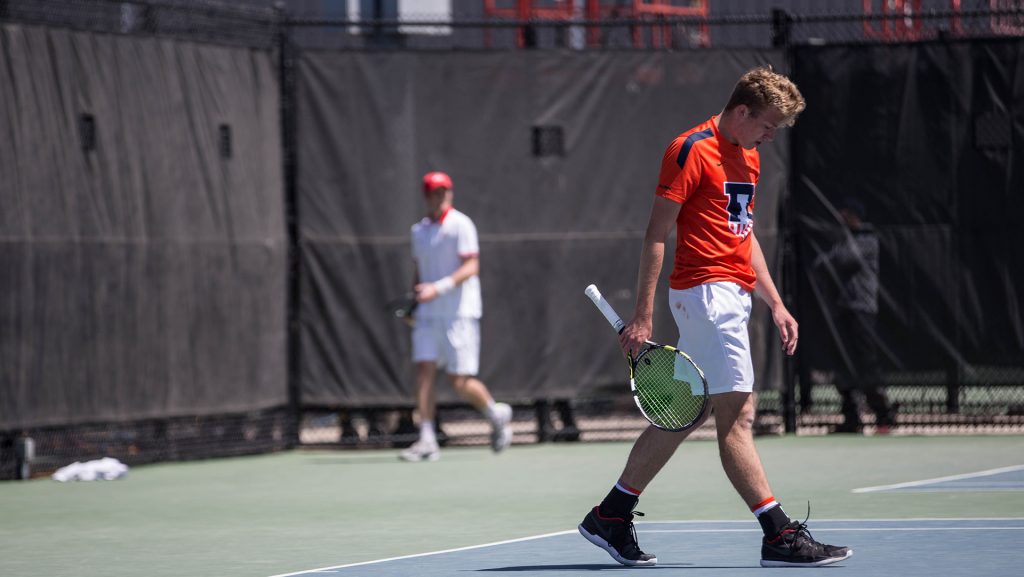 Illinois Alex Brown walks during the 2018 Big Ten Mens Tennis Conference Final between #1 seed Ohio State and #2 seed Illinois at the HTRC on Sunday, April 29, 2018. 