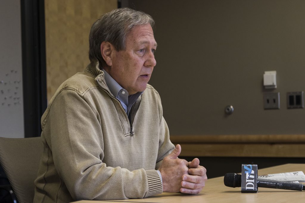 UI President Bruce Harreld speaks in an interview with The Daily Iowan in Adler Journalism Building on Wednesday, March 7, 2018.
