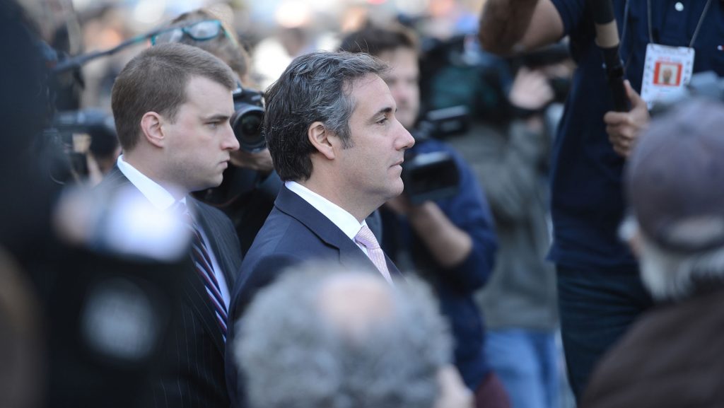 Trump attorney Michael Cohen exits the Federal Court House at 500 Pearl Street in Manhattan on Thursday April 26, 2018 after a hearing before Judge Kimba Wood. (Susan Watts/New York Daily News/TNS)
