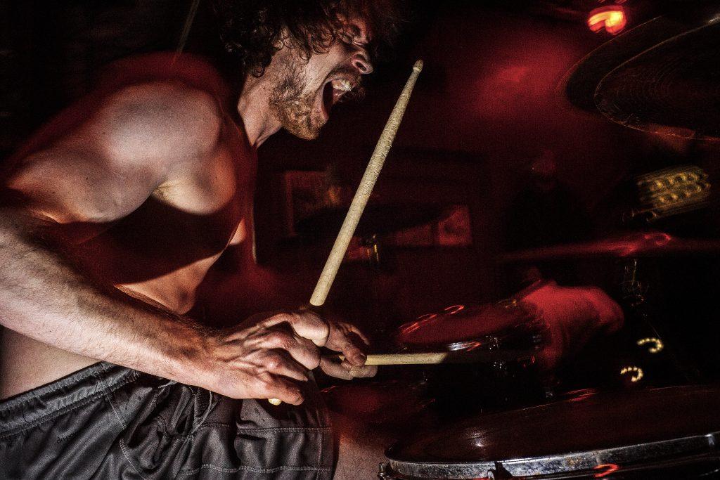 Closet Witch drummer, Royce Kurth, performs at Gabes during Mission Creeks Underground Showcase on Saturday, April 7, 2018. They describe themselves as a grindcore band. The style is known for its highly aggressive punk, heavy metal, and industrial influences. 