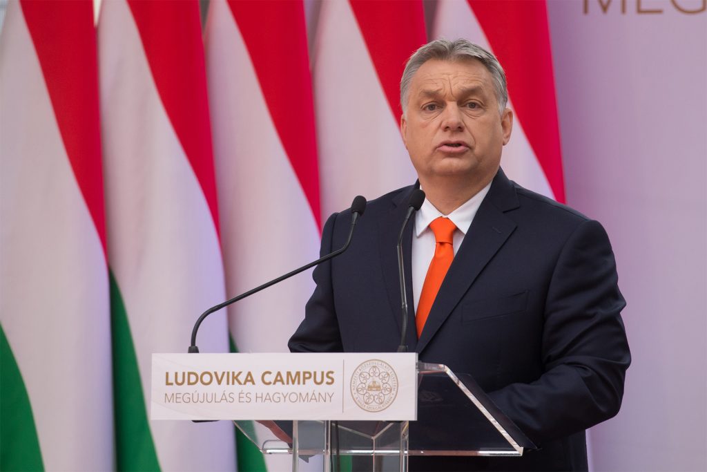 Hungarian Prime Minister Viktor Orban delivers a speech at the inauguration ceremony of the Ludovika Campus of the National University of Public Service in Budapest, Hungary on April 4, 2018. Orban was on course Sunday to claim a third consecutive term. (Attila Volgyi/Xinhua/Zuma Press/TNS)