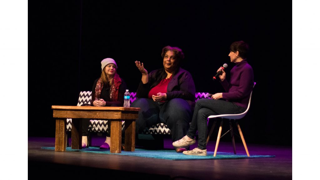 Spectators take their seats before a conversation with Roxane Gay, Amber Tamblyn, and Jessica Hopper at the Englert Theatre on April 4, 2018. The proceeds from ticket sales will benefit Girls Rock! Iowa City.
(Megan Nagorzanski/The Daily Iowan)