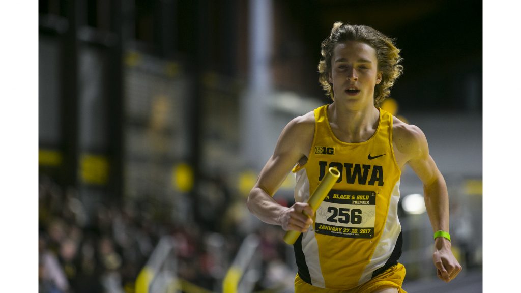 Iowa freshman Nathan Mylenek competes during the distance medley during a track meet in the Iowa Recreation Building on Friday, Jan. 27, 2017. (File Photo/The Daily Iowan)