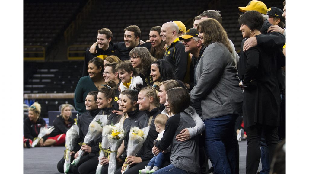 Iowa+gymnasts+and+their+families+gather+to+recognize+the+seniors+during+the+Iowa%2FSoutheast+Missouri+State+gymnastics+meet+at+Carver-Hawkeye+Arena+on+Friday%2C+Mar.+02%2C+2018.+The+GymHawks+defeated+the+Redhawks%2C+195.550-192.750.+%28Katina+Zentz%2F+The+Daily+Iowan%29