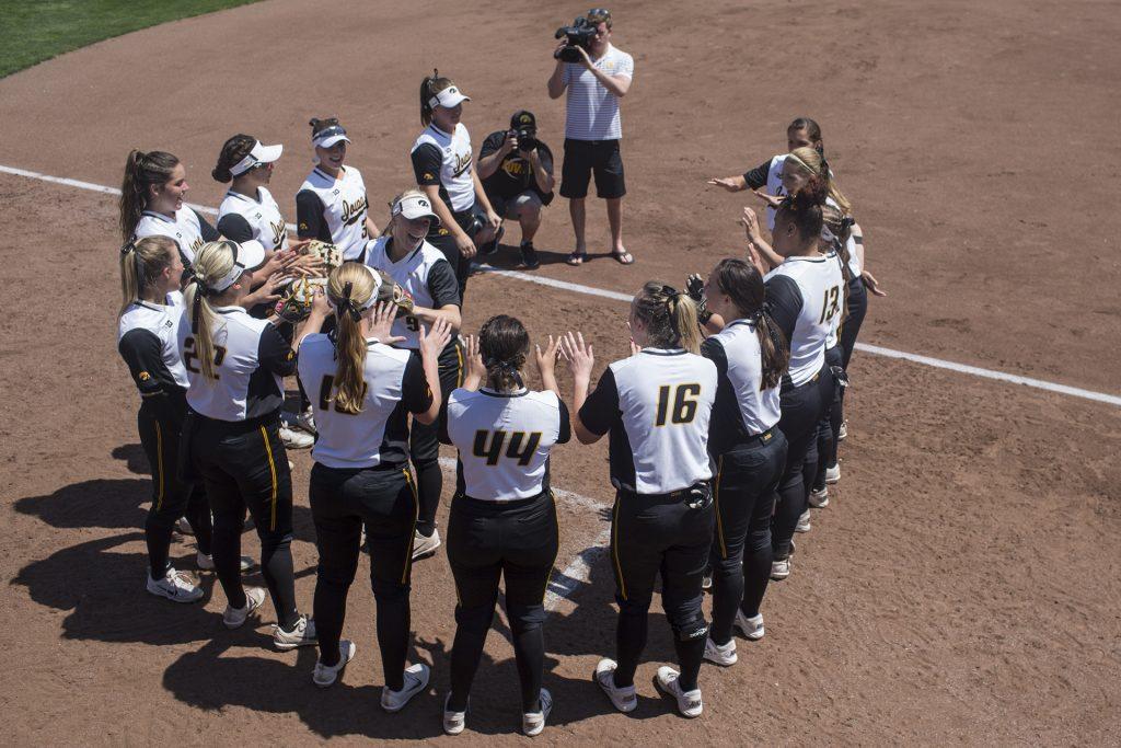 Iowas+Sarah+Kurtz+is+introduced+before+a+softball+game+between+Iowa+and+Purdue+on+Sunday%2C+May+6%2C+2018.+The+Boilermakers+spoiled+the+Hawkeyes+senior+day%2C+6-0.+%28Shivansh+Ahuja%2FThe+Daily+Iowan%29