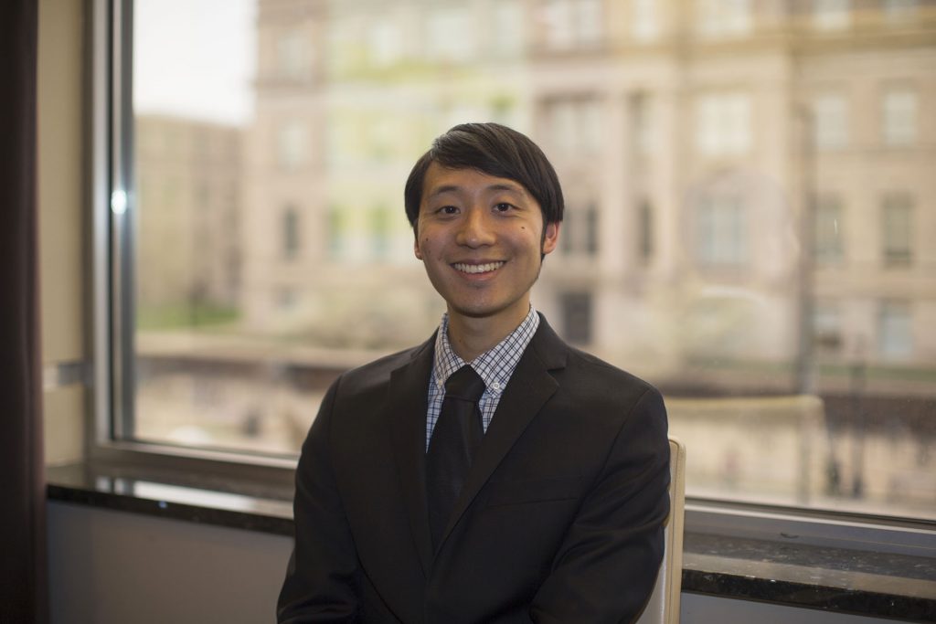 Graduate student Thomas Pak poses for a photo during a Graduate and Professional Student Government (GPSG) meeting on Tue. May 1, 2018. Dexter Golinghorst is set to take over as GPSG president next year, while Pak will take over as Vice President. (Katie Goodale/The Daily Iowan)
