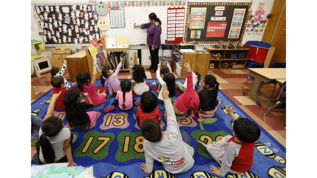 National data show careful investments in high-quality preschools and small class size in elementary schools can pay off. Above, pre-K students at Dorris Place Elementary School in Los Angeles on May 12, 2015. (Al Seib/Los Angeles Times/TNS)