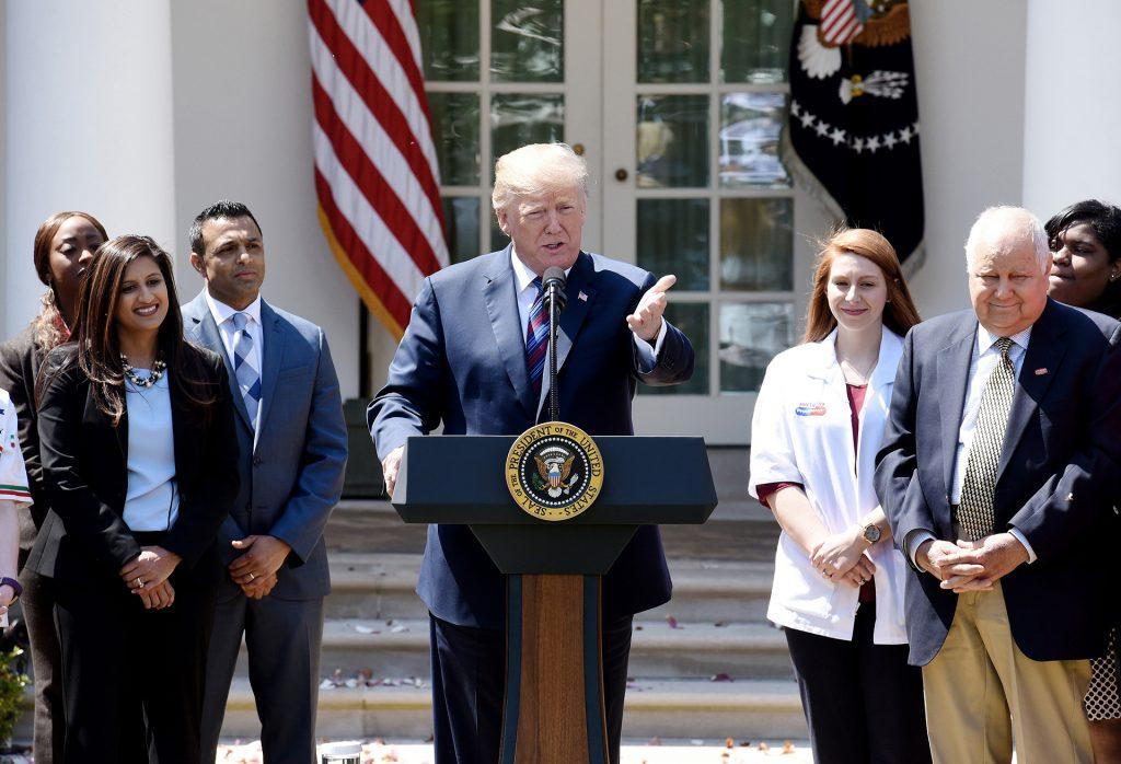 U.S President Donald Trump speaks about tax cuts for American workers in the Rose Garden of the White House on Thursday, April 12, 2018 in Washington, D.C. (Olivier Douliery/Abaca Press/TNS)