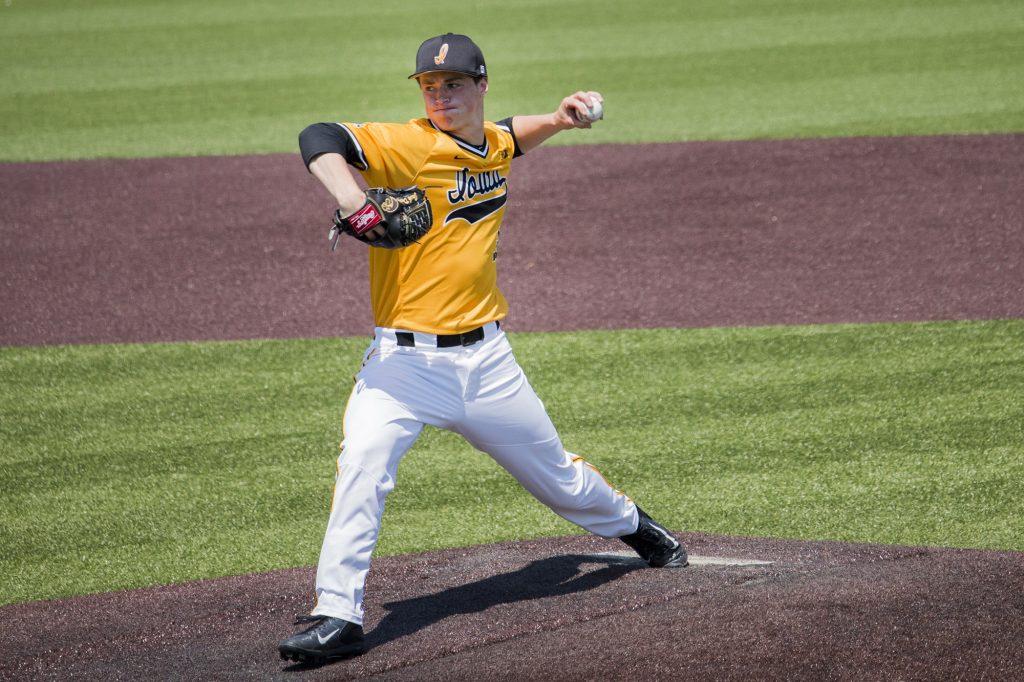 Iowa pitcher Jack Dreyer throws the ball during baseball Iowa vs. Oklahoma State at Duane Banks Field on May 6, 2018. The Hawkeyes defeated the Cowboys 11-3.  (Katina Zentz/The Daily Iowan)