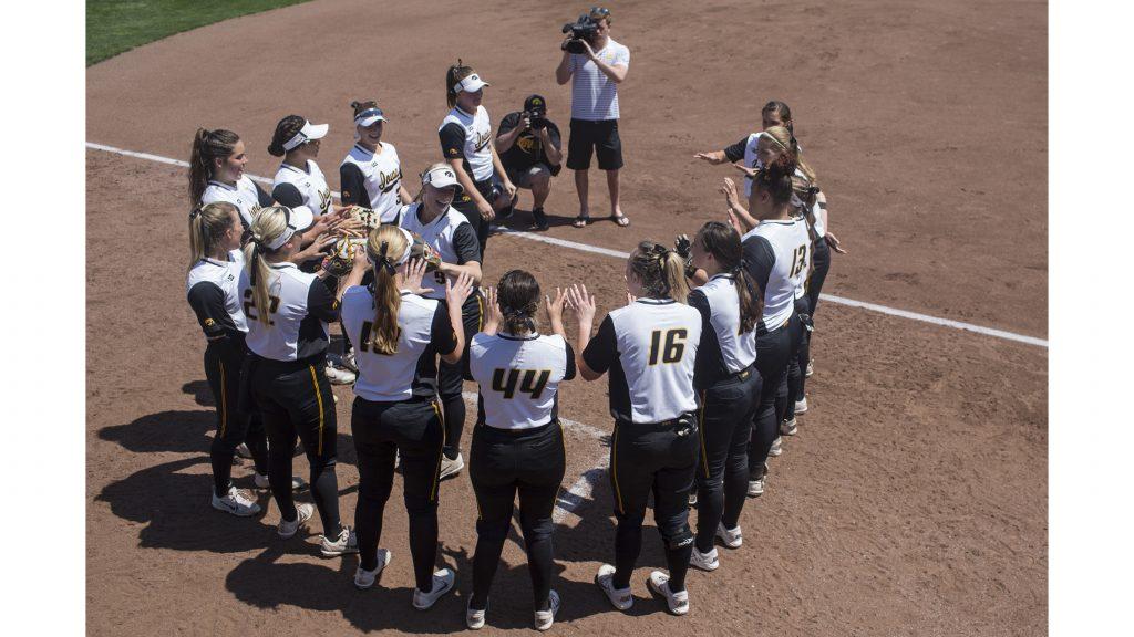 Iowas+Sarah+Kurtz+is+introduced+before+a+softball+game+between+Iowa+and+Purdue+on+Sunday%2C+May+6%2C+2018.+The+Boilermakers+spoiled+the+Hawkeyes+senior+day%2C+6-0.+%28Shivansh+Ahuja%2FThe+Daily+Iowan%29