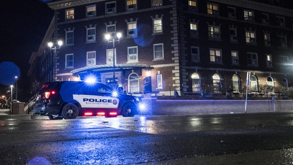 Iowa City and University of Iowa police respond to loud bangs at Currier Residence Hall on Wednesday, Feb. 28, 2018. No suspicious activity was reported by emergency services following an inspection of the building.