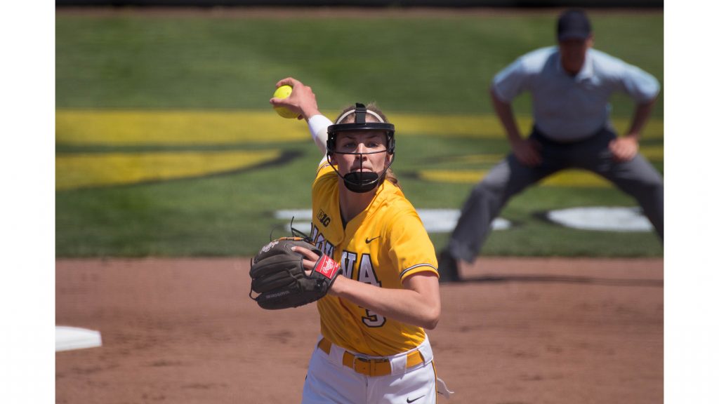 Allison Doocy pitches during Iowas game against Purdue at Pearl Field on May 5, 2018. The Hawkeyes were defeated 9-0. (Megan Nagorzanski/The Daily Iowan)