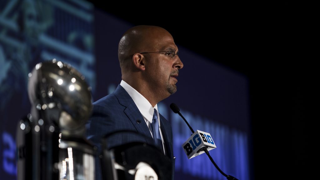 Penn State Head Coach James Franklin addresses the media during Big Ten Football Media Days in Chicago on Monday, July 23, 2018. (Nick Rohlman/The Daily Iowan)