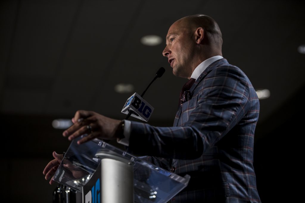 Minnesota Head Coach P.J. Fleck addresses the media during Big Ten Football Media Days in Chicago on Monday, July 23, 2018. (Nick Rohlman/The Daily Iowan)