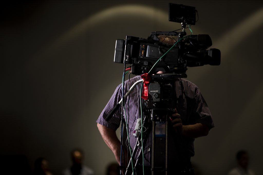 A cameraman works during Big Ten Football Media Days in Chicago on Monday, July 23, 2018. (Nick Rohlman/The Daily Iowan)