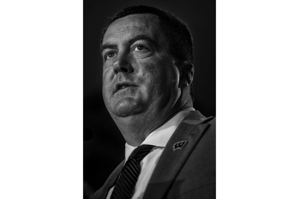 Wisconsin Head Coach Paul Chryst addresses the media during Big Ten Football Media Days in Chicago on Tuesday, July 24, 2018. (Nick Rohlman/The Daily Iowan)